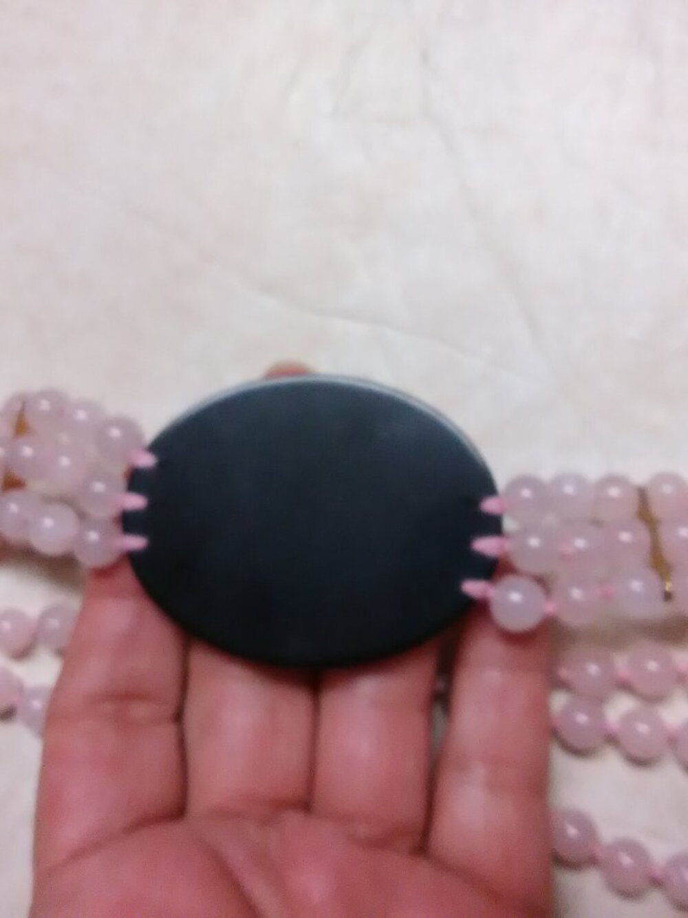 Art Deco pink glass beads ( maybe quartz? ) 3 strand pendant necklace excellent - Picture 4 of 11